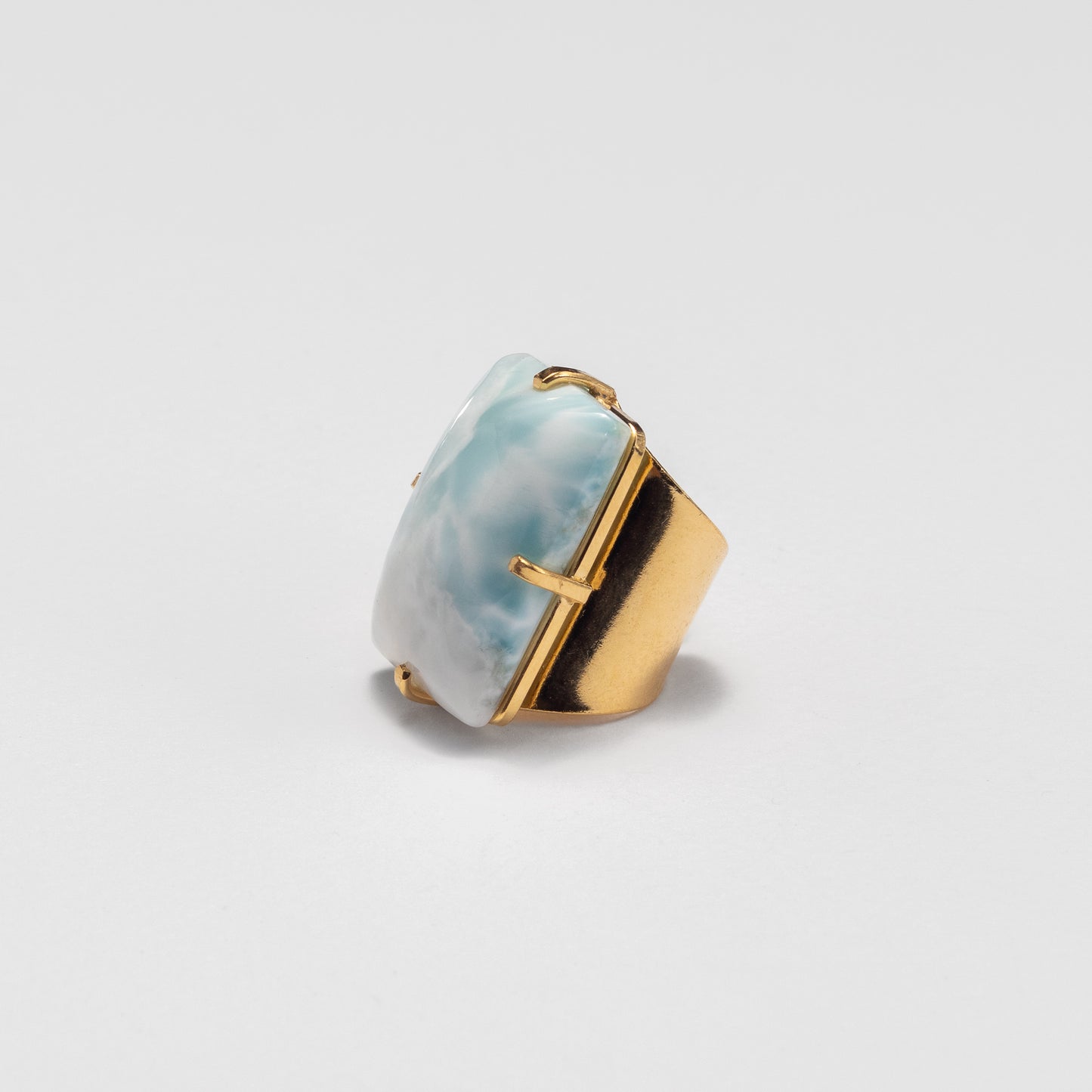 Bague ouverte en larimar rectangulaire