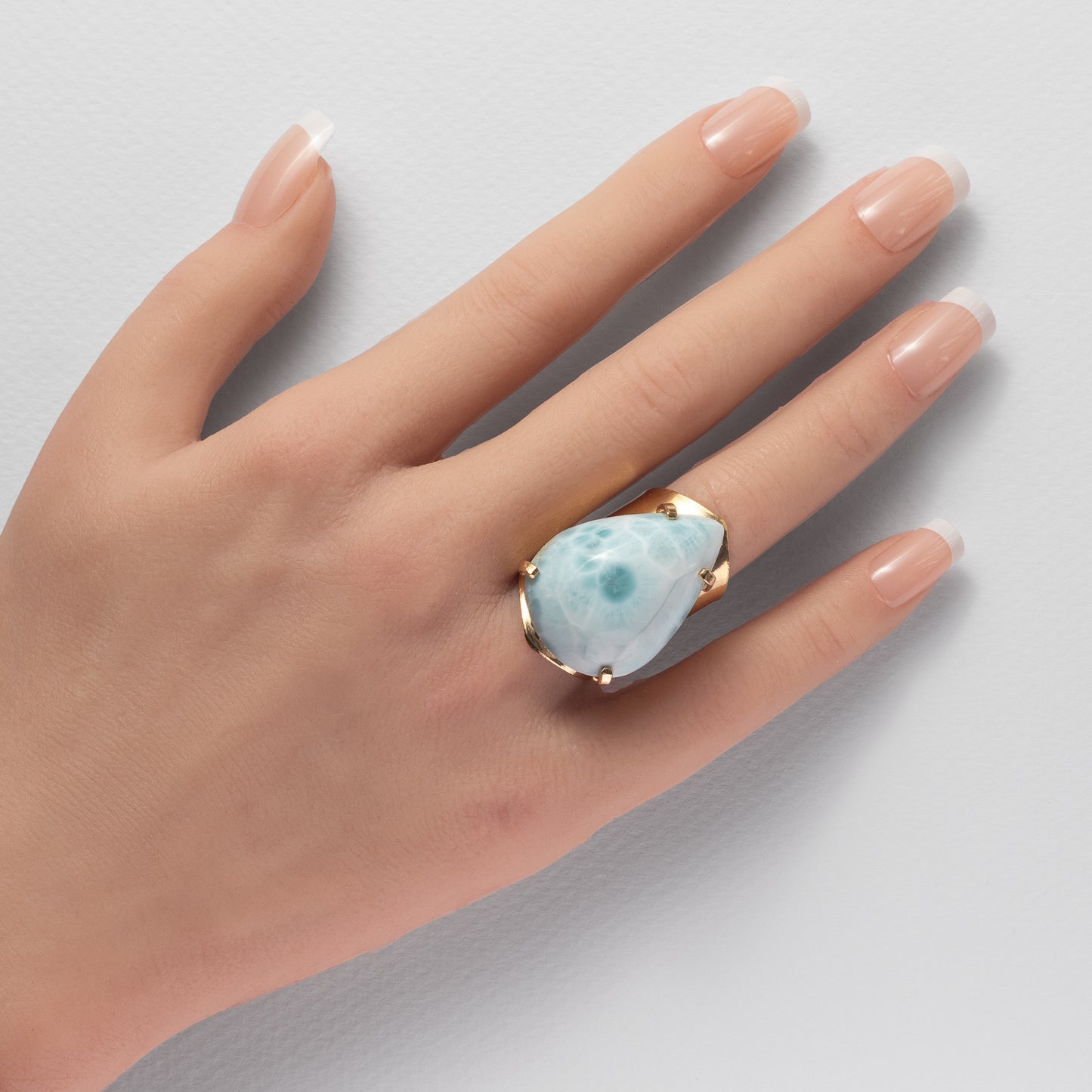 Larimar pear-shaped cuff ring