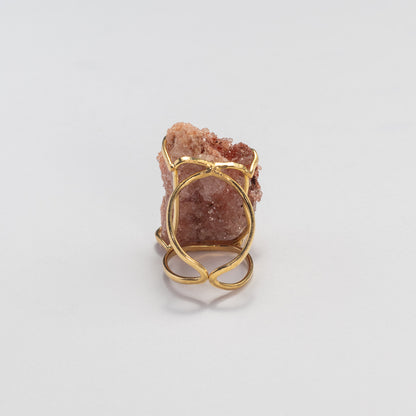 Druzy pink amethyst crystal cluster statement ring