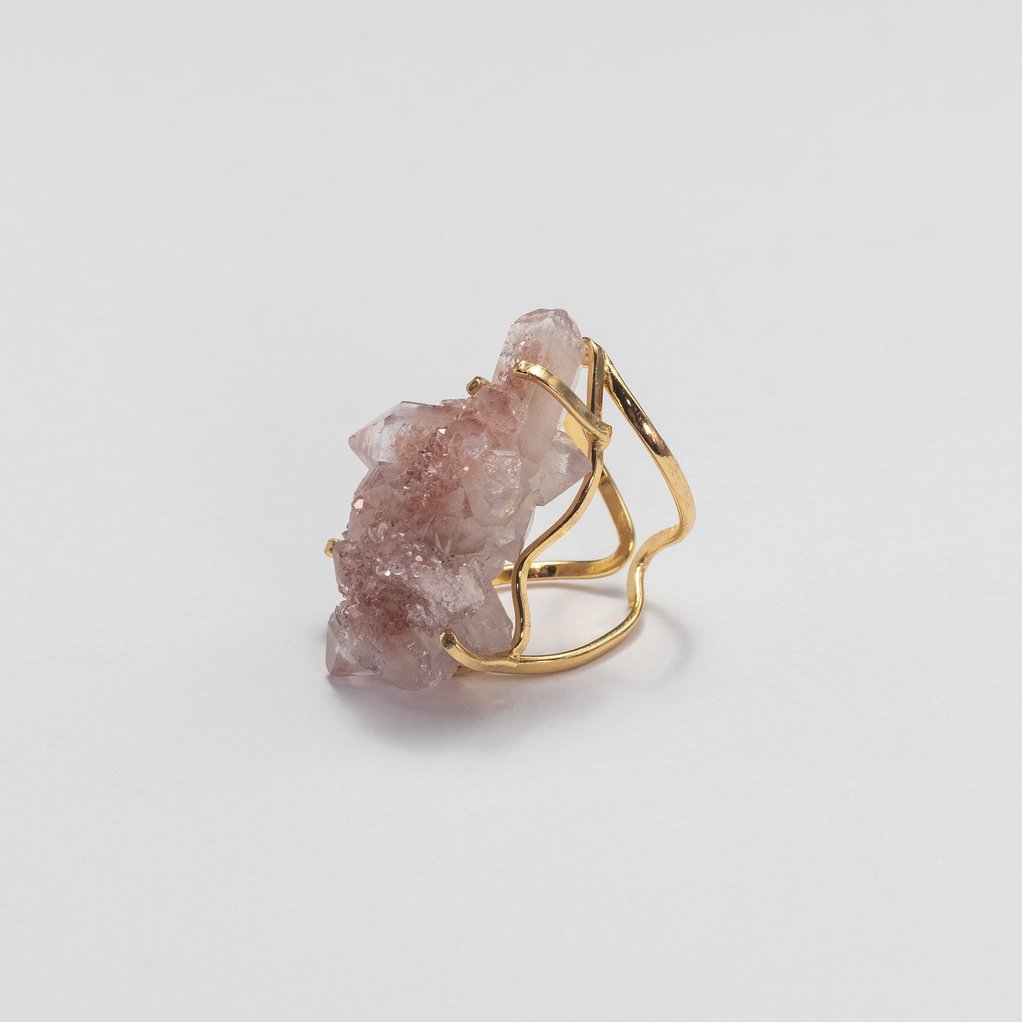 Druzy pink amethyst crystal cluster statement ring