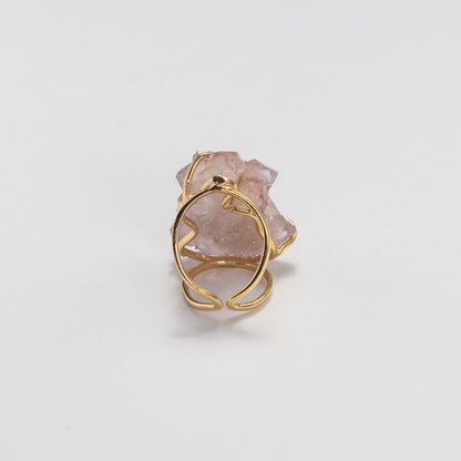 Druzy pink amethyst crystal cluster statement ring