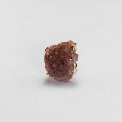 Druzy pink amethyst crystal cluster statement ring