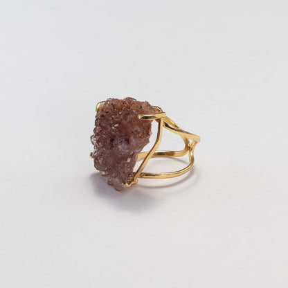 Druzy pink amethyst crystal cluster statement ring