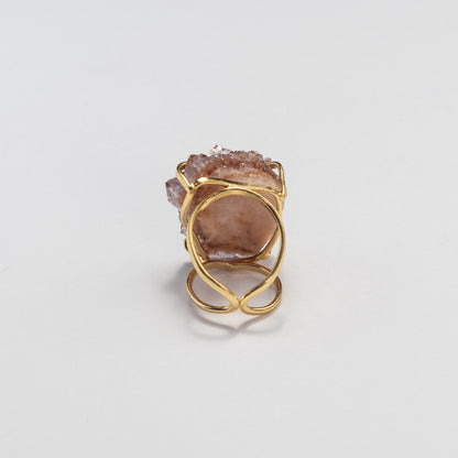 Druzy pink amethyst crystal cluster statement ring