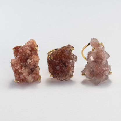 Druzy pink amethyst crystal cluster statement ring