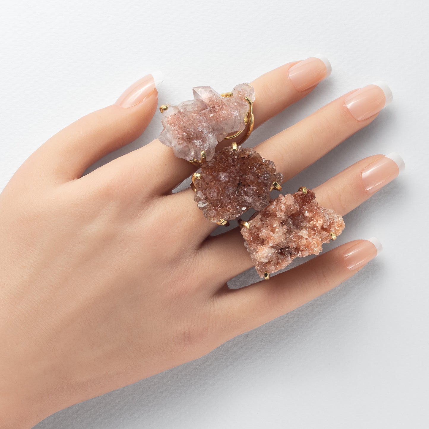 Druzy pink amethyst crystal cluster statement ring