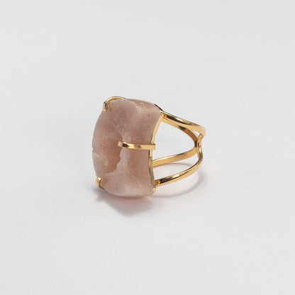 Bague lune en améthyste rose druzy