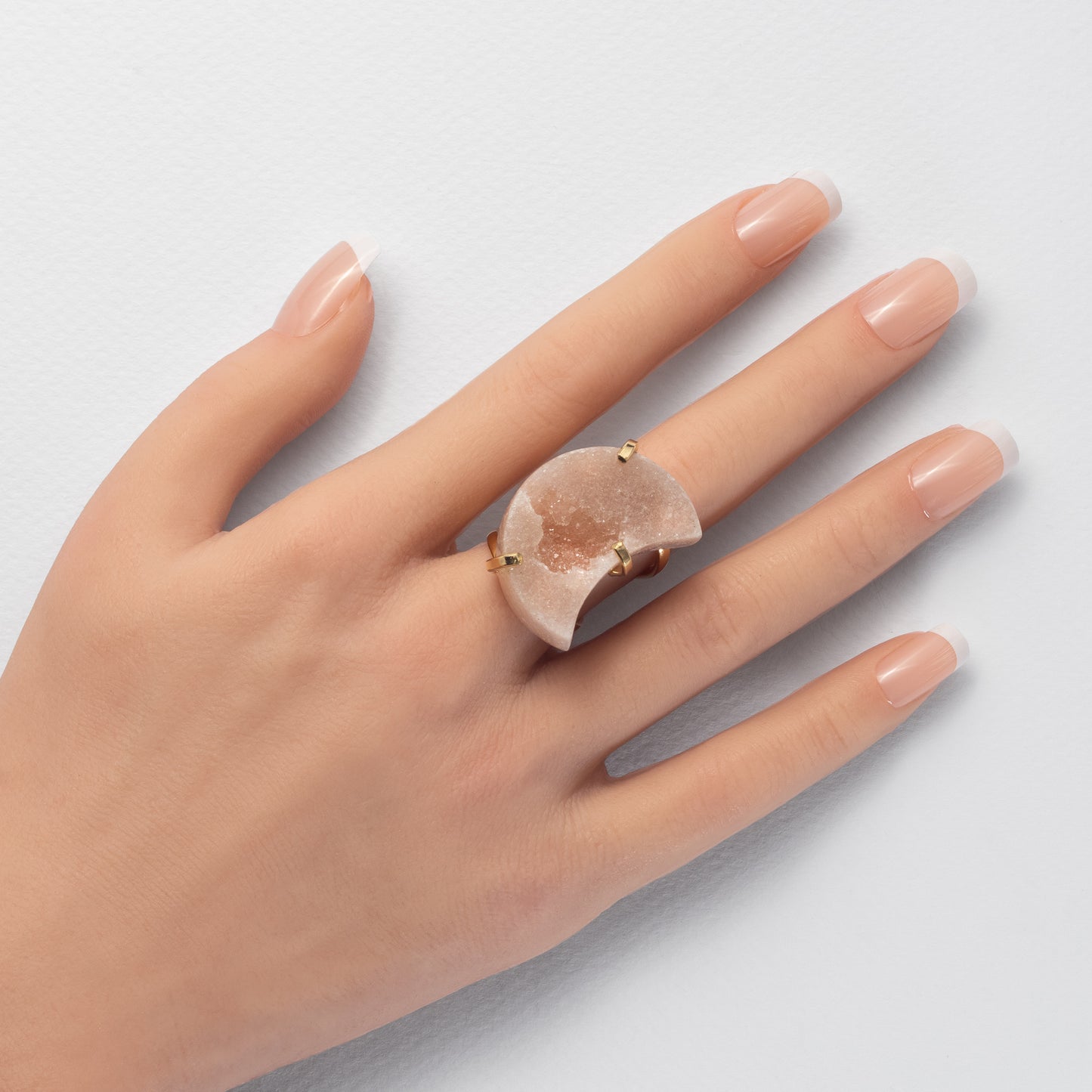 Bague lune en améthyste rose druzy