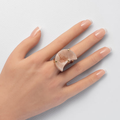 Bague lune en améthyste rose druzy