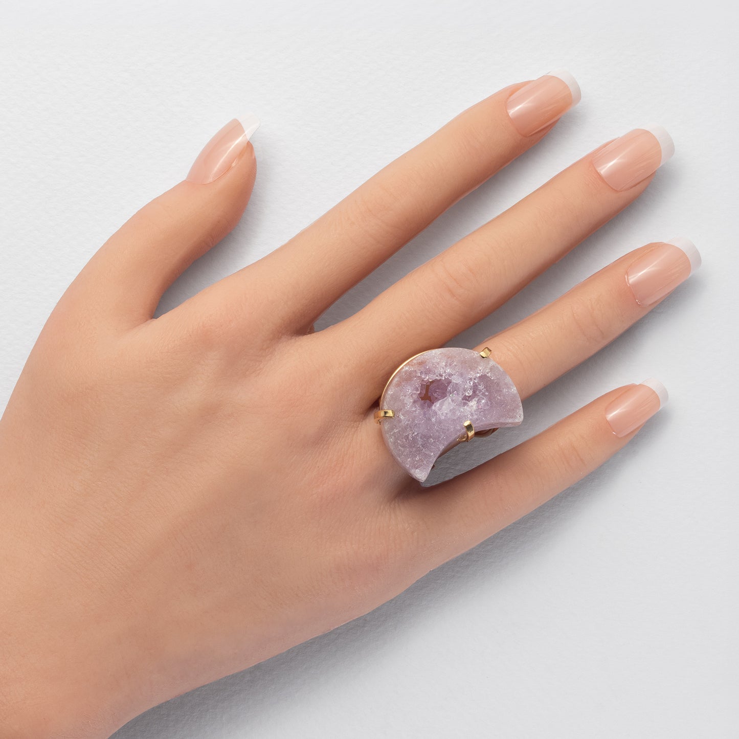 Bague lune en améthyste rose druzy