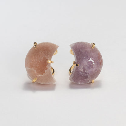 Bague lune en améthyste rose druzy