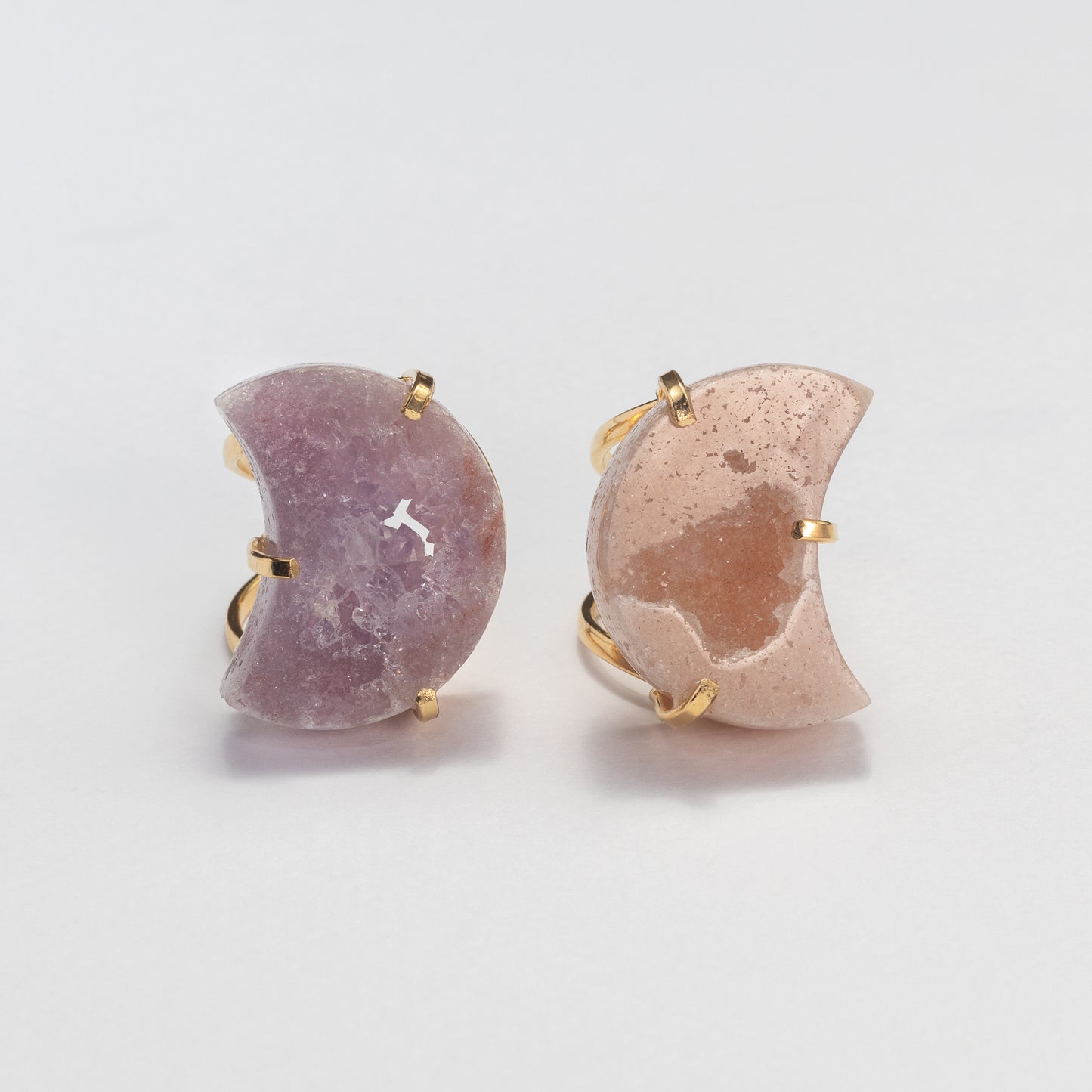 Bague lune en améthyste rose druzy