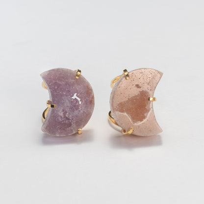 Bague lune en améthyste rose druzy