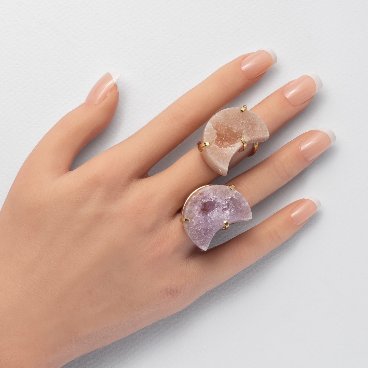 Bague lune en améthyste rose druzy