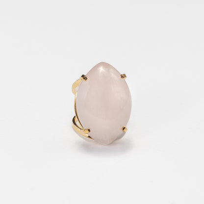 Bague en quartz rose avec cabochon marquise