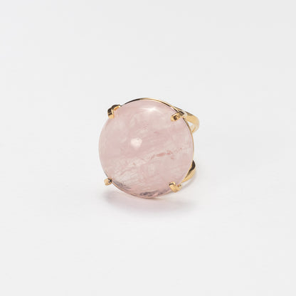 Bague en quartz rose avec cabochon rond