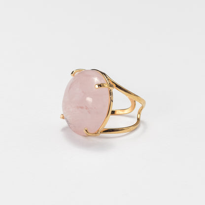 Bague en quartz rose avec cabochon rond