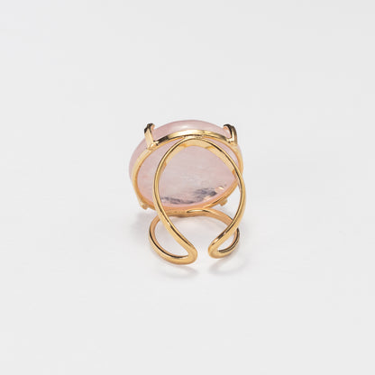 Bague en quartz rose avec cabochon rond