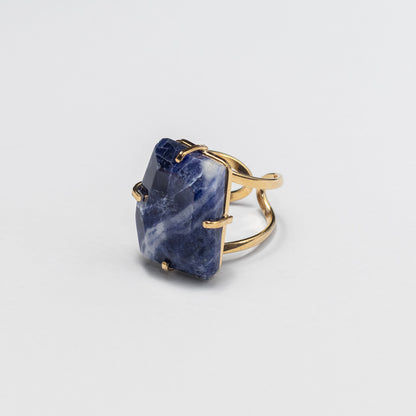 Chunky freeform faceted sodalite statement ring