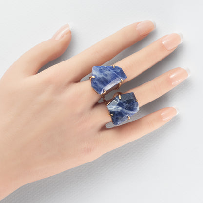 Chunky freeform faceted sodalite statement ring