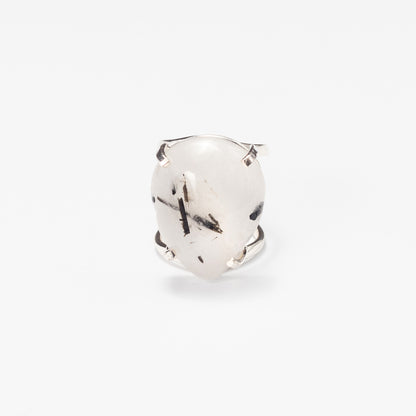 Tourmalinated quartz teardrop cabochon ring