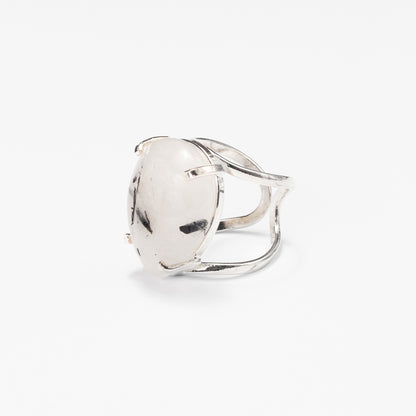 Tourmalinated quartz teardrop cabochon ring