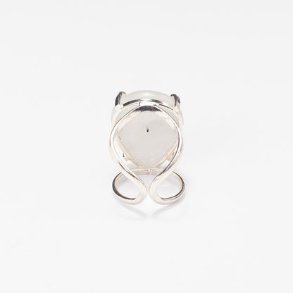Tourmalinated quartz teardrop cabochon ring