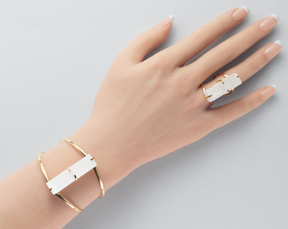 Raw selenite bar cuff bracelet