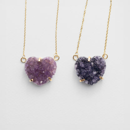 Druzy amethyst heart necklace