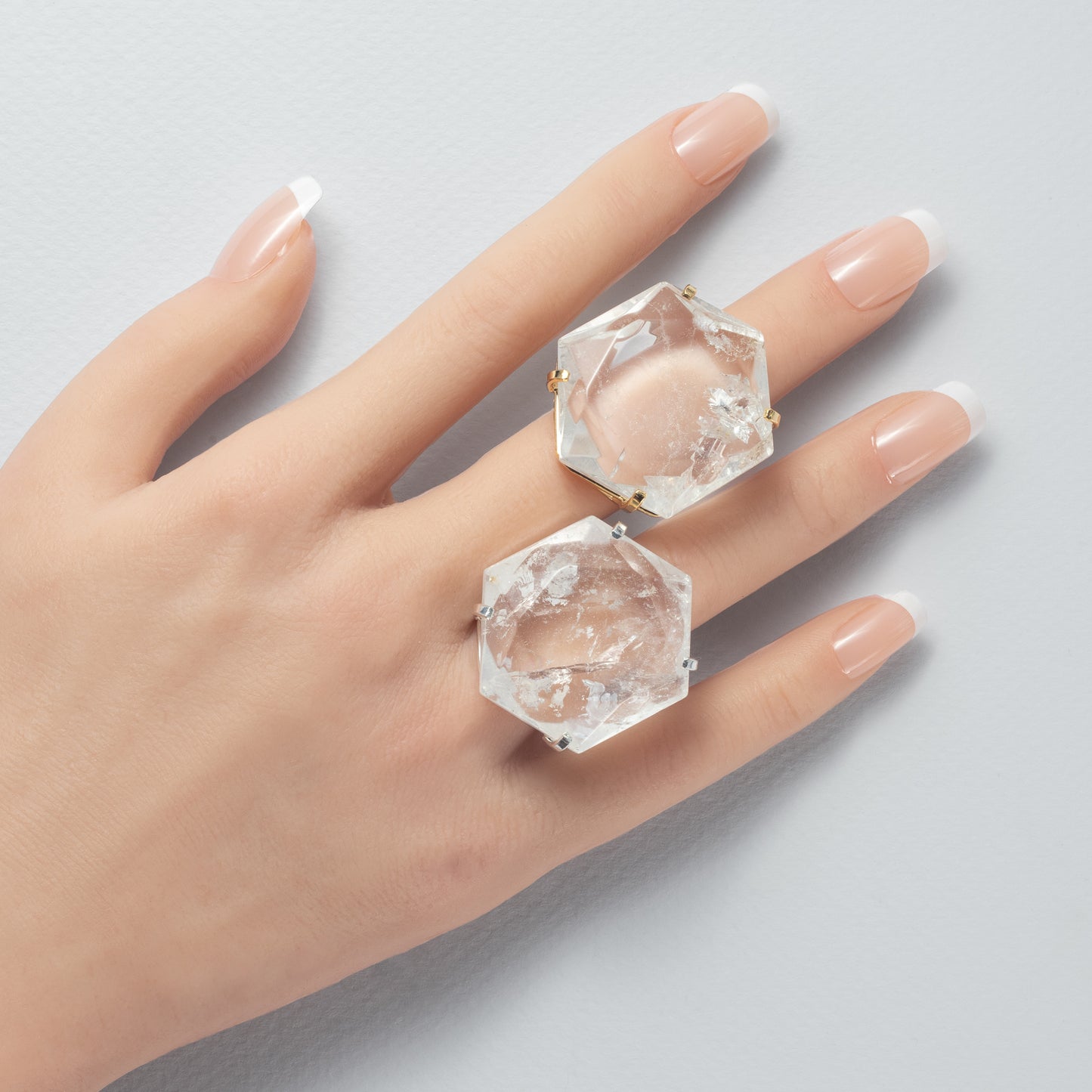 Oversized hexagon crystal quartz statement ring
