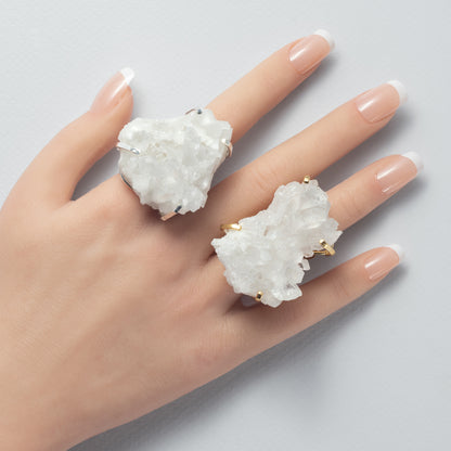 Bague oversize en cristal de roche en grappe