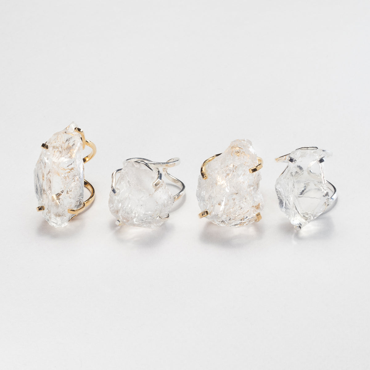 Large raw clear crystal quartz ring
