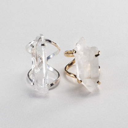 Lemurian quartz crystal ring