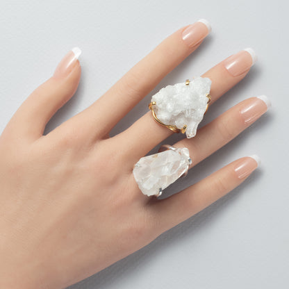 Bague oversize en cristal de roche en grappe