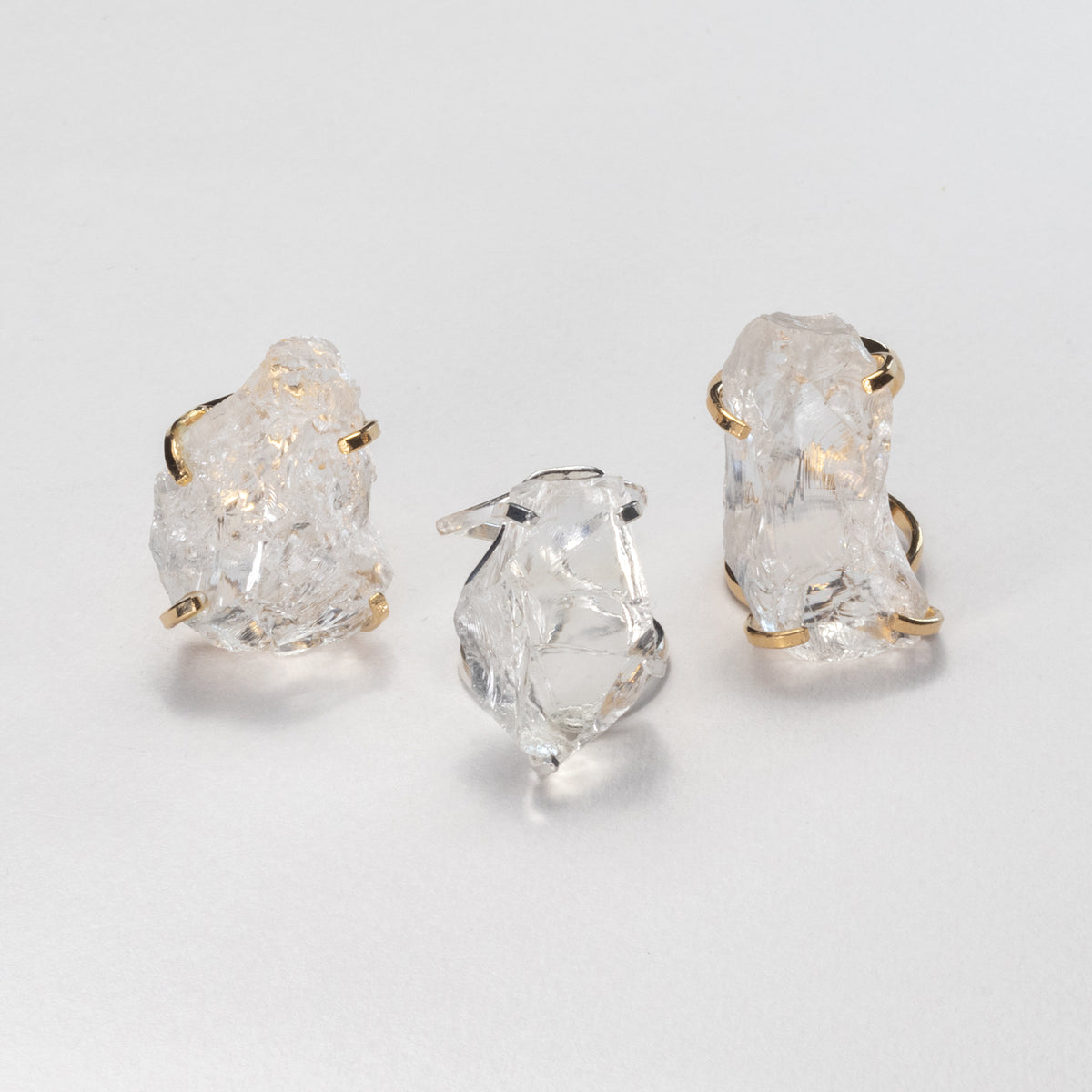 Large raw clear crystal quartz ring