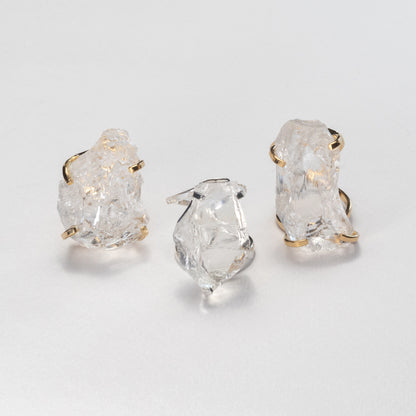 Large raw clear crystal quartz ring