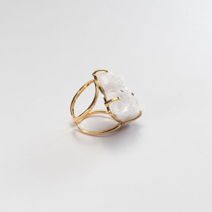 Bague oversize en cristal de roche en grappe