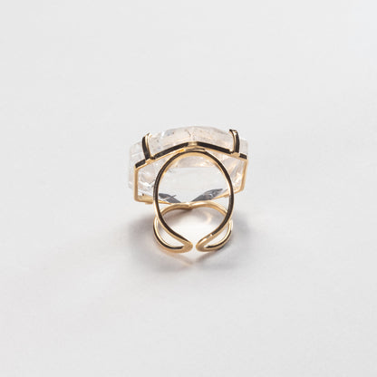 Oversized hexagon crystal quartz statement ring