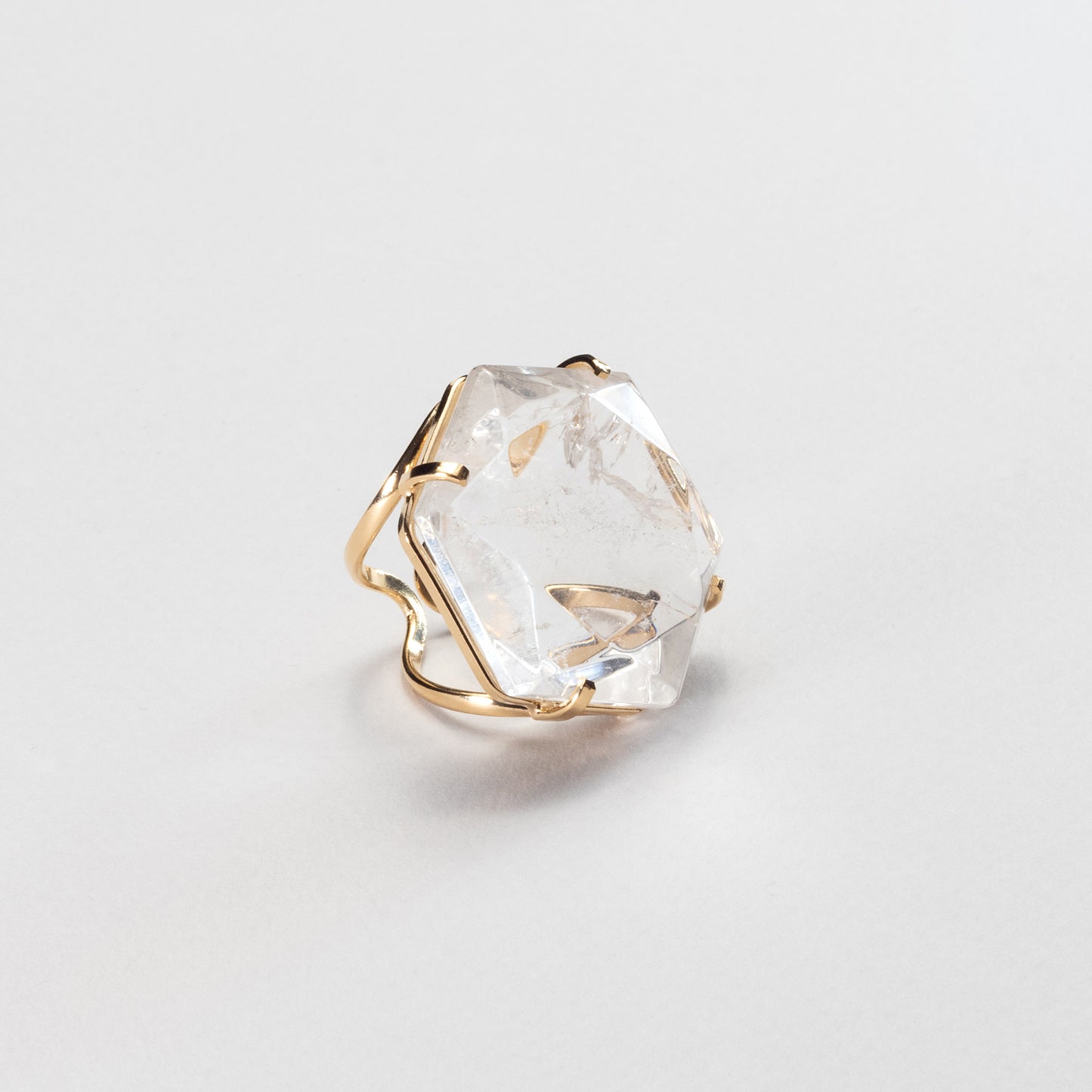Oversized hexagon crystal quartz statement ring