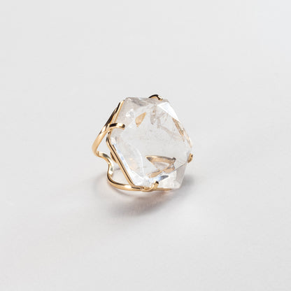 Oversized hexagon crystal quartz statement ring