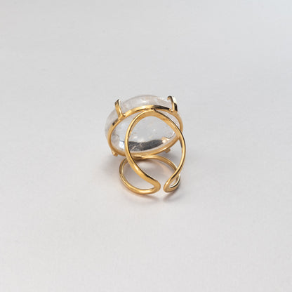 Bague en cristal de roche cabochon rond