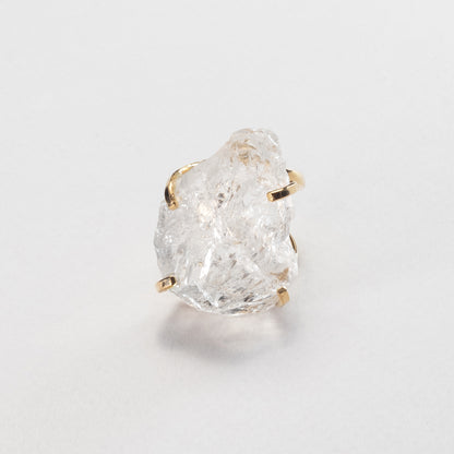Large raw clear crystal quartz ring