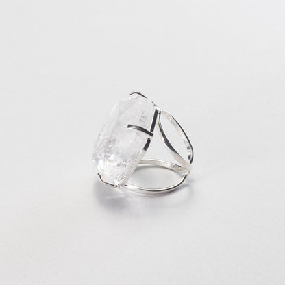 Oversized hexagon crystal quartz statement ring