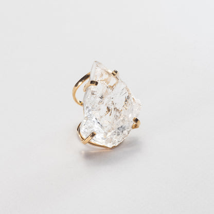 Large raw clear crystal quartz ring