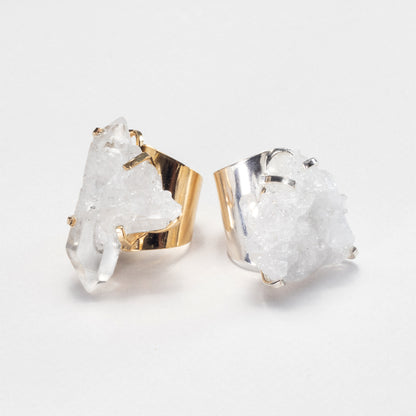 Bague en cristal de roche druzy en grappe