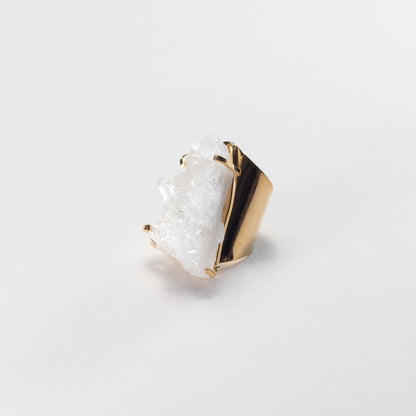 Bague en cristal de roche druzy en grappe