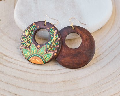 Wooden Earrings 'Orange Flower'