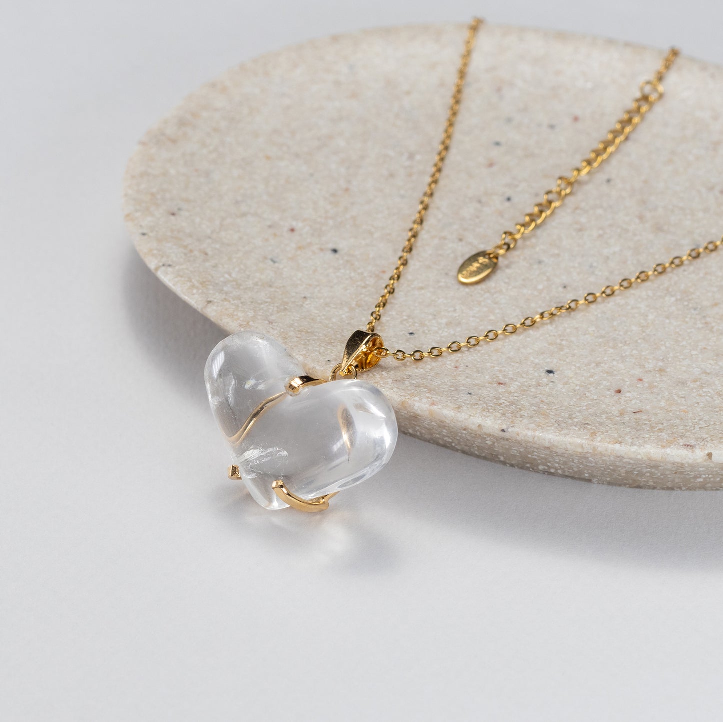 Puffy heart crystal quartz pendant
