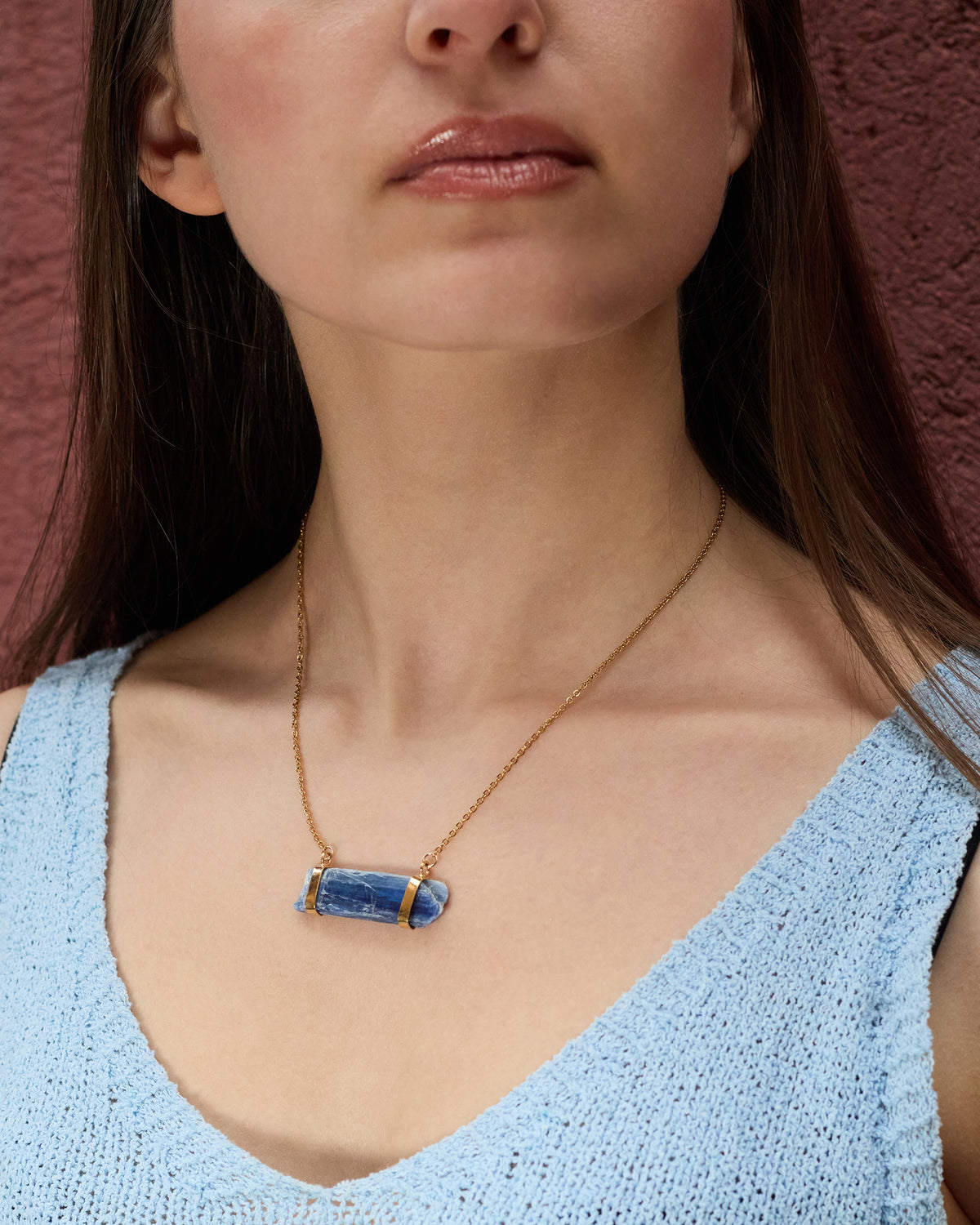 Raw blue kyanite connector necklace