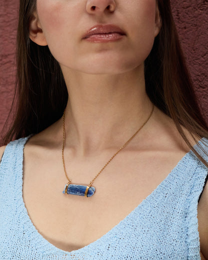Raw blue kyanite connector necklace